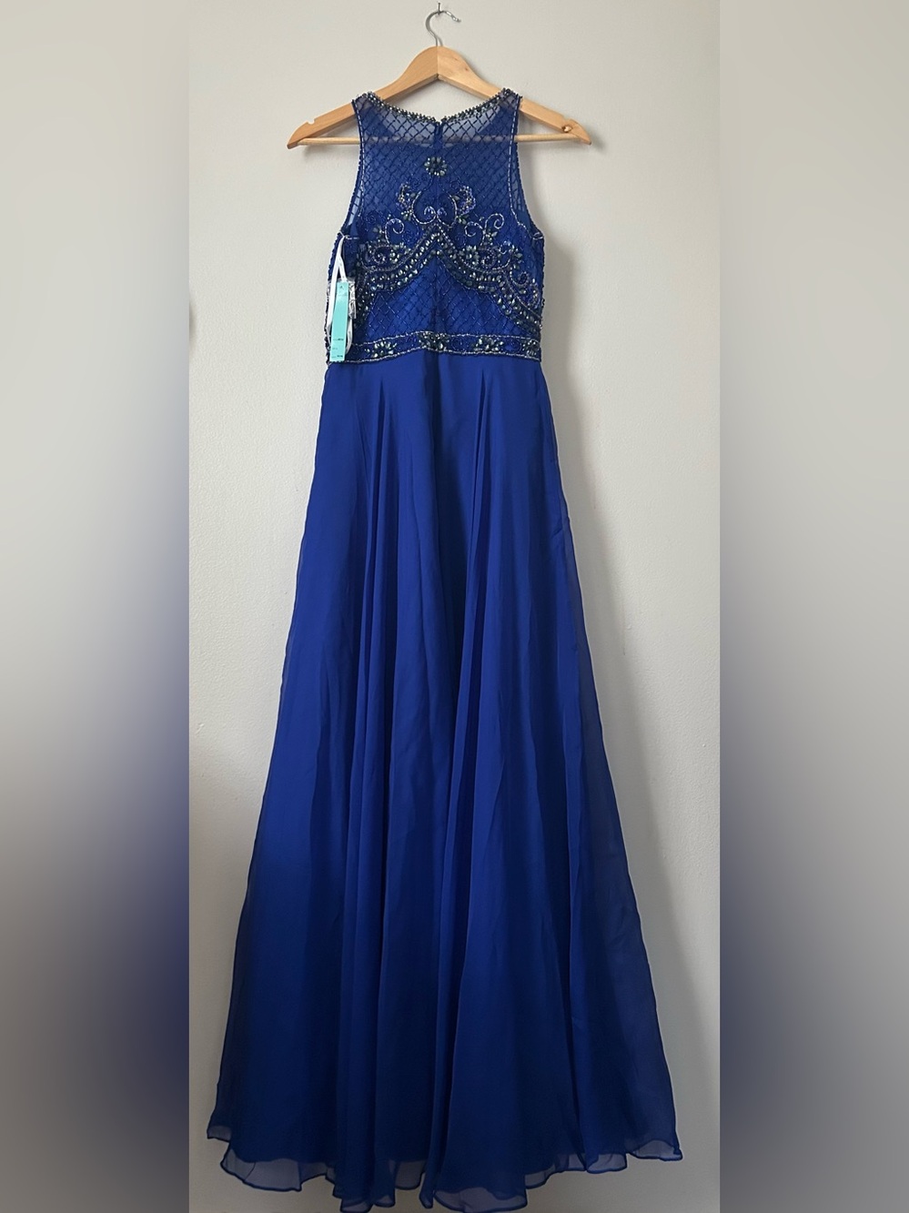 Camille La Vie Beaded Bodice Prom Gown in Royal Blue